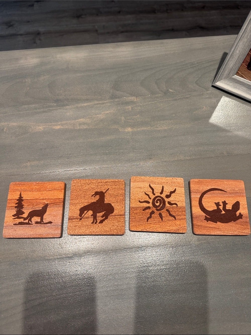 Gecko Stone Cork Coaster Set - Brown Southwestern Designs brand new